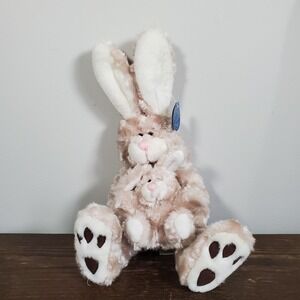 Vintage MJC Purrfection‎ Mom & Baby Rabbit Plush Beige 1988 Easter Collectible